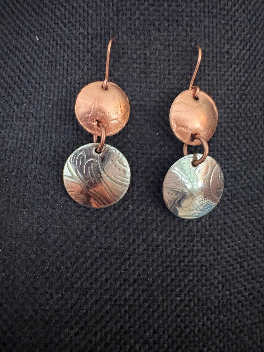 Handcrafted Copper and Chrome Double Disc Earrings - Women Jewelry, NEW, 2”